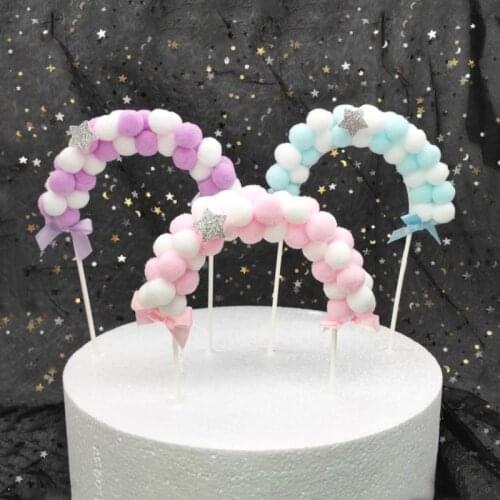 Macaron Plush Ball Arch Cake Topper Baking Cake Decoration Baby Shower Wendding Birthday Party Cake Supplies Little Fairy Insert