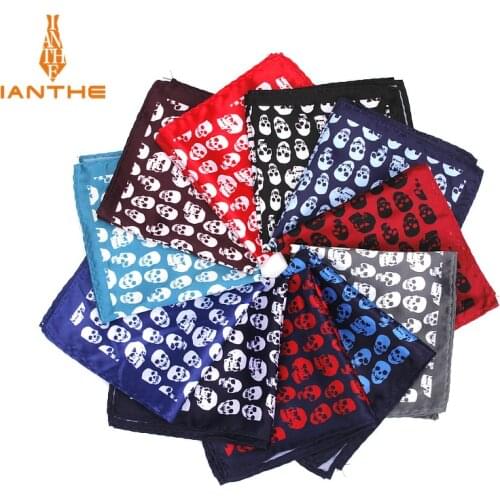 Brand New Mens Handkerchief Vintage Skull Print Pocket Square Soft Silk Hankies Wedding Party Business Hanky Chest Towel Gift
