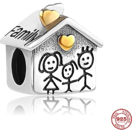 New Original Silver Color Family House Bead Fit European Pandora Charms Bracelet Bangles Diy Jewelry P270