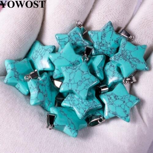 Wholesale 10Pcs/Lot Fashion Assorted Natural Stone Turquoise Dangle Star Beads Charms Pendants For Jewelry Making QV0005