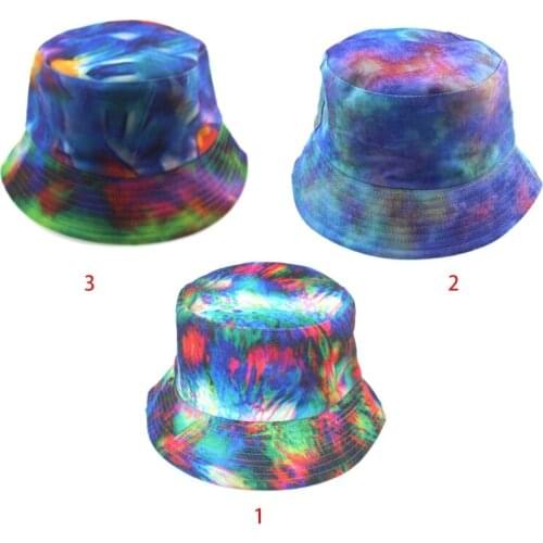 Unisex Neon Colorful Tie Dye Bucket Hat Harajuku Hip Hop Reversible Double Sided Wear Wide Brim Packable Fisherman Cap