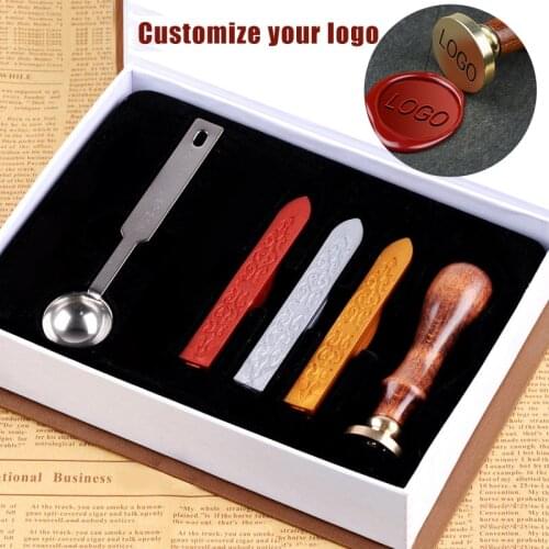 Logo Seal Wax Stamp Customize Private Stamp Wedding Holiday Greetings Anniversary Engraved Name with Gift Box Set