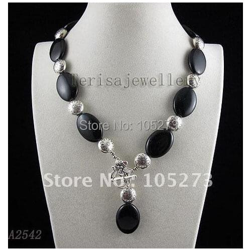 Amazing! black agates & silvers beads Multicolor fashion Womans jewellery necklace flower clasp wholesale Free shipping A2542
