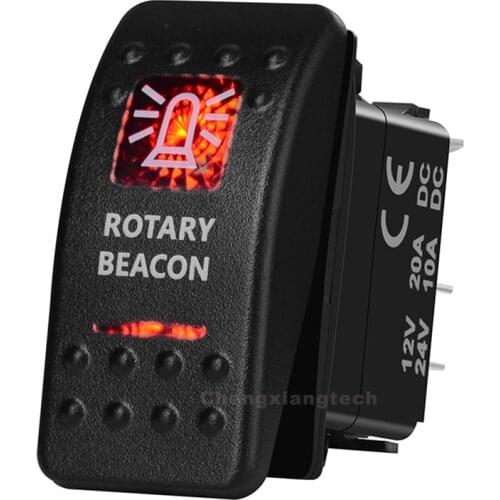Rotary Beacon Car Boat SPST Rocker Toggle Switch Red Led 5 Pins On Off 12V 20A 24V 10A for Carling ARB Narva 4x4 Style
