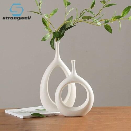 Simplicity Ceramic Flower Vase Home Decor Flower Pot Arrangement Round Hollow Creative Ornament Dried Flower Vase Crafts