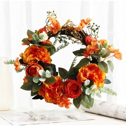 Tulip Wreath Christmas Door Decorations Wall Hanging Ornament Artificial Flower Garland for Christmas Home Decor Leaves