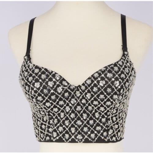Sequins Beading Thin Underwear Female Fashion Slim Camisole Tops Performance Clothing Women Sexy Plus Size Bustier Bras Y1136
