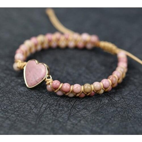 High quality Handmade heart shape natural Stone Beads String Braided Yoga Charm Bracelet & Bangle Lovers Jewelry free shipping