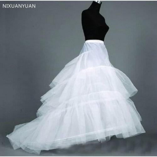 2021 Free Shipping High Quality White Petticoat Train Crinoline Underskirt 3-Layers for Wedding Dresses Bridal Gowns
