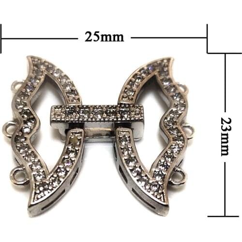 Wholesale 23x25mm 3 Rows Butterfly Style 925 Sterling Silver Jewelry Foldover Clasp with Zirconia