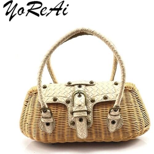 YoReAi Straw Tote Bags PU Weave Personality Rattan Women Summer Sandy Beach Shoulder Bag Fashion Handmade Lady Handbags