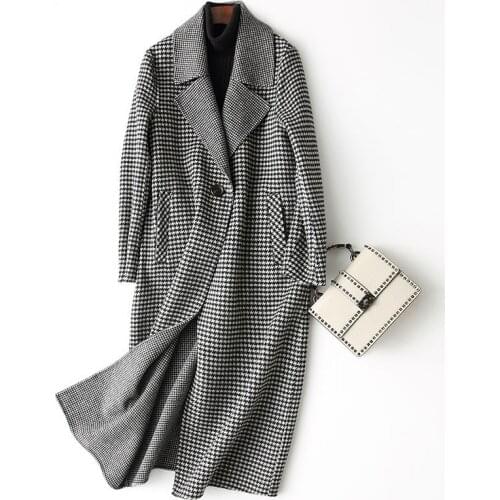 Woman Wool Coat England Style Double sided Womens Cashmere Coats Plaid Autumn Winter Jacket Women 37335 WYQ3398