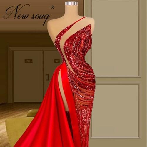 Elegant Red Beads Evening Dresses Custom Made 2021 Couture Dubai Prom Dress Women Plus Size Weddings Party Dress Robes De Soiree