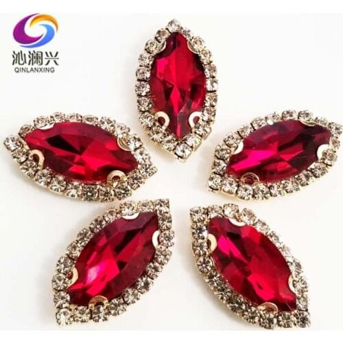 Gold bottom Red eye shape Top grade Glass Crystal buckle, sew on loose rhinestones for Diy wedding decoration SWEKG07