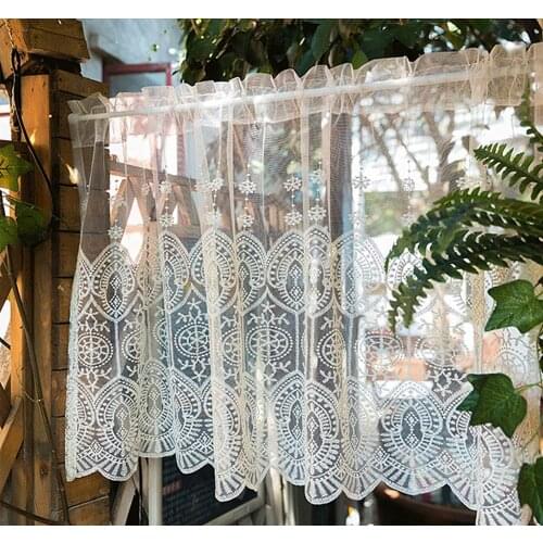 1pcs Rod Pocket Short Curtains for Kitchen Valance Romantic Roman Embroidery Lace Bottom Cafe Decoration DL-wp022C