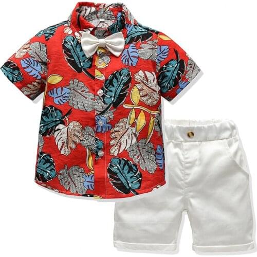 2020 New Kids Summer Boys Short Clothes Sets Cotton Flower Leaf Pattern Toddler Boys 2pcs Suit Children Casual Sets 2 4 6 Years