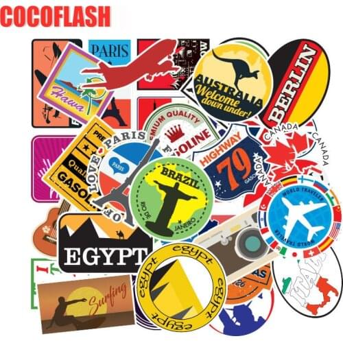 10/100Pcs/set Kangaroo Eiffel Tower Landmark Travel Stickers For Guitar DIY TOY Bicycle Car Skateboard Snowboard Laptop Luggage