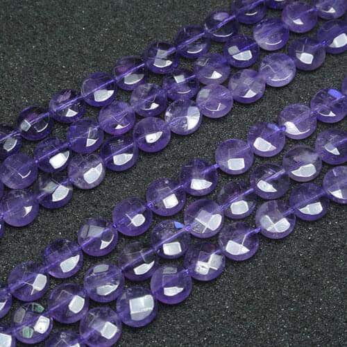 6-10mm Natural Faceted Coin Button Purple Amethysts Beads For Jewelry Making Beads Bracelets 15'' Needlework DIY Beads Trinket