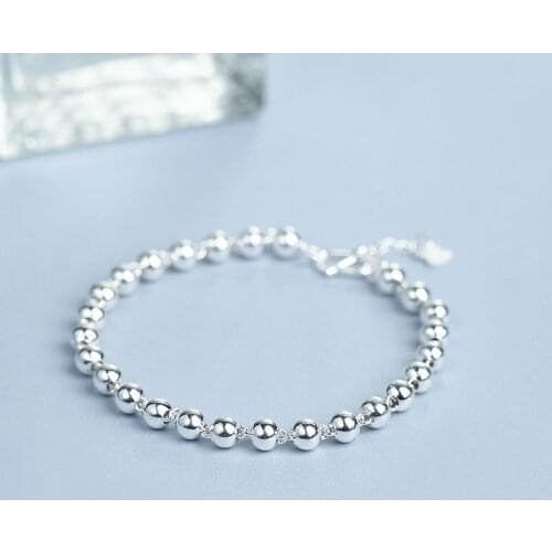 Free Shipping Wholesale Silver Bracelet, 925 Fashion Silver Fine Jewelry 4mm Beads Bracelet For Women Men