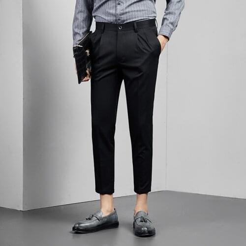 2021 New Mens Solid Colord Pants British Casual Business Dress Trousers Thin Slim Suit Office Social Trousers Pantalon Homme