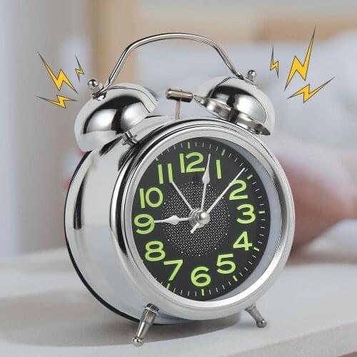 Alarm Clock Vintage Retro Silent Pointer Clocks Round Number Dual Bell Loud Alarm Clock Bedside Night Light Home Decors