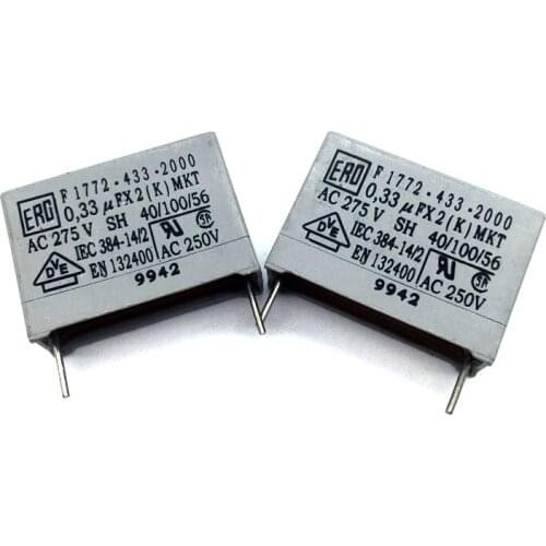 10PCS MKT safety gauge X2 thin film capacitance 0.33uF 334 330NF 275V 305V 23mm