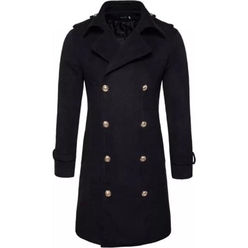 Mens Trench Coat Winter Long Wool Trench Coat Men Slim Fit Pea Coat Windbreaker Casual Mens Jackets Coats Abrigo Hombre S-2XL