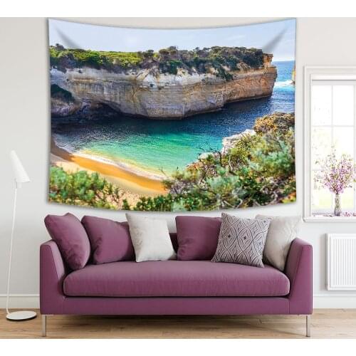 Tapestry Mountain Beach Sea Summer Days Waterscape Nature Scenery Photo Blue Green Beige