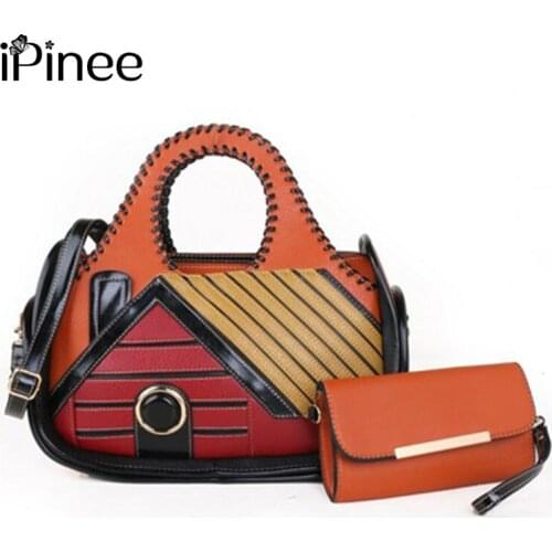 IPinee 2pcs/Set Leather Casual Tote Bag Vintage Women Bags Luxury Handbags for Women 2021 Designer Big Shoulder Bag