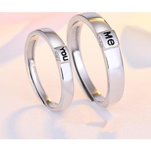 S925 Sterling Silver Simple Fashion Personality ME YOU Couple Ring Men And Women A Pair Of Opening Adjustable Ring Jewelry