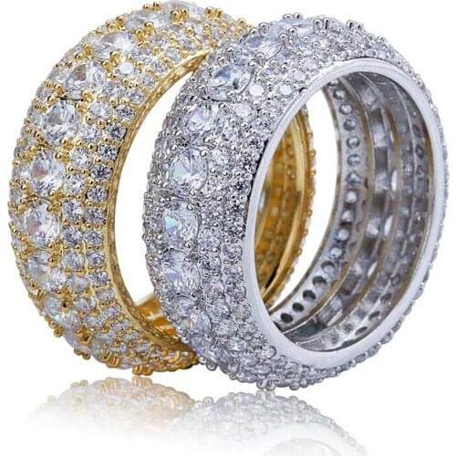 Hip Hop Gold Iced Out Five Rows Rhinestone Men Women Ring Jewelry Size 7-11