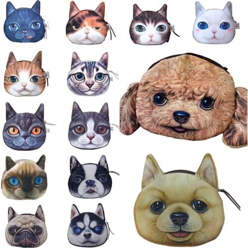 Cat Dog Pet Face Women Coin Wallet Purse Mini Bag Kids Coin Purse Pouch Women Wallets Coins Bags XIN-Shipping