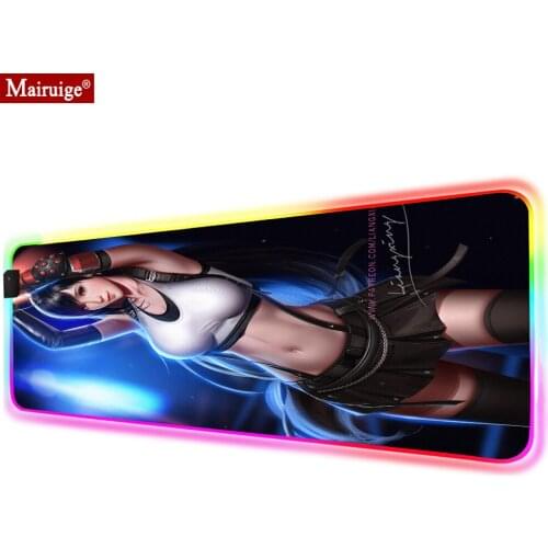Sexy Girl with Big Boobs Brunette Woman Large LED Mousepad RGB Glow Geme Mouse Pad 90x40cm Gamer Desk Mat for Laptop Table Pads
