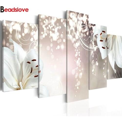 Diy 5d diamond painting Abstract 5 Pieces Plant Collar flowers diamond embroidery Modular Home Office Decoration full drill