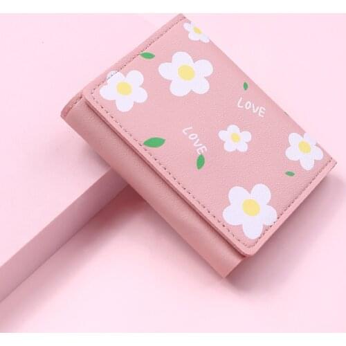 2021 New Cute Flower Women Wallet Hasp Brand Designed PU Leather Small Girl Coin Purse Female Credit Card Holder Bag