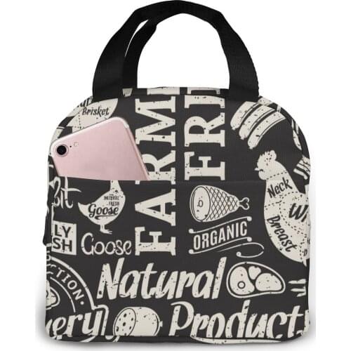 Portable Lunch Bag Retro Farm Animal Thermal Insulated Lunch Box Tote Cooler Bag Bento Pouch Lunch Container Food Storage Bag