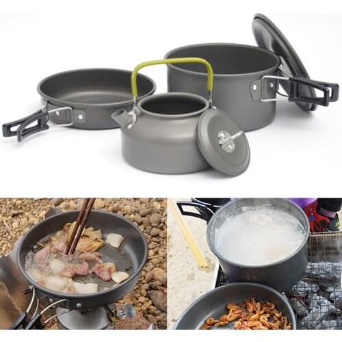 Portable Camping Cookware Kit Outdoor Aluminum Cooking Set Water Kettle Pan Pot Travelling Hiking Picnic BBQ Tableware Equipment