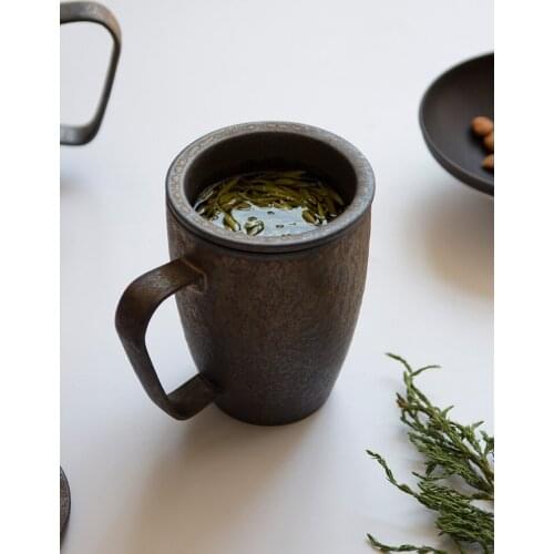 Filter gilded glaze crude pottery ceramic water cup with cover personal creative teacup tea mug office water cup