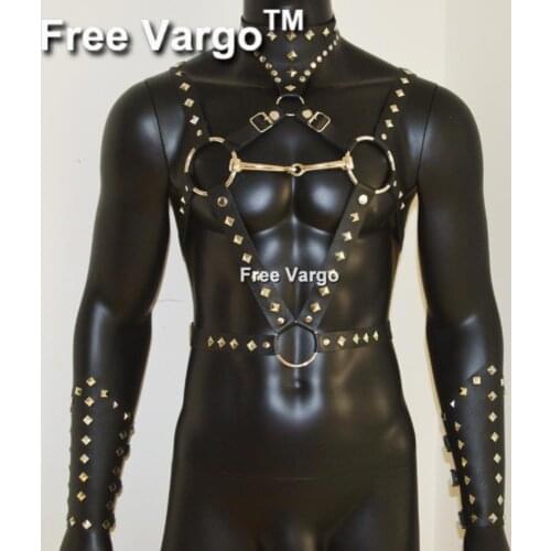 Sexy Man Punk Gothic Rivet Leather Body Harness Music Festival Wear Mans Chest Harness Bracer Carnival Costume Festival Outfits