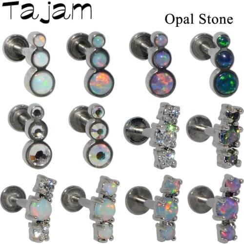 1PC Opal Labret Stud CZ Gem Earring Ear Tragus Cartilage G23 Titanium & Surgical Steel Flat Bar Threaded Body Piercing Jewelry