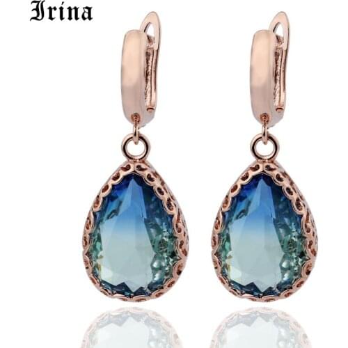Irina True White Gold And 585 Rose Gold Water Drop Natural Zircon Earrings Women Fashion Wedding Party Fine Trendy Jewelry