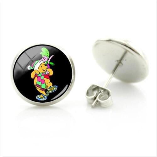 Disney Winnie The Pooh Funny Pendant Earring Trend Handmade Classic Animation Fashion Glass Gem Jewelry Earring Gift