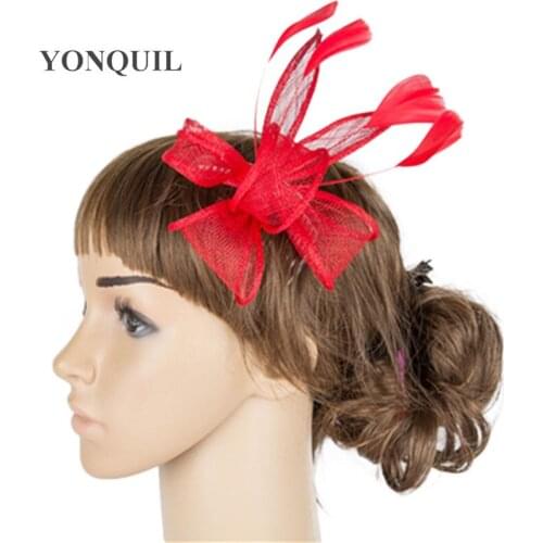 White Or 21 Colors Sinamay Small Hair Fascinators Girl Cute Hats With Feather Decor Headwear On Hair Clips Headbands Hat MYQ058