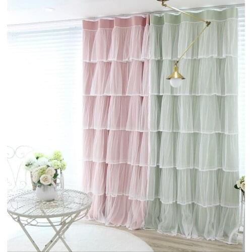 Custom Made Princess Beauty Korean Style Shade Curtain for Girls Bedroom Lace Sheer Tulle Curtain Living Room Window Curtains
