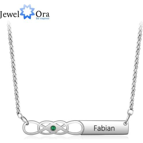 Personalized Custom Name Bar Necklace with Birthstone Infinity Stainless Steel Engraved Pendant for Women (JewelOra NE103250)