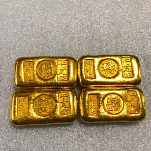 1pcs china antique Collection rotundity golden bar gold bullion ingot Family decoration metal handicraft
