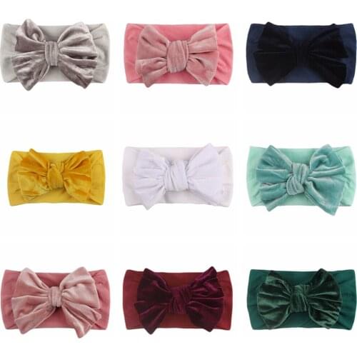 15*9 CM Solid Color Bowknot Elastic Hairband Newborn Infant Wide Side Headband Baby Girls Headwear Kids Clothing Accessories