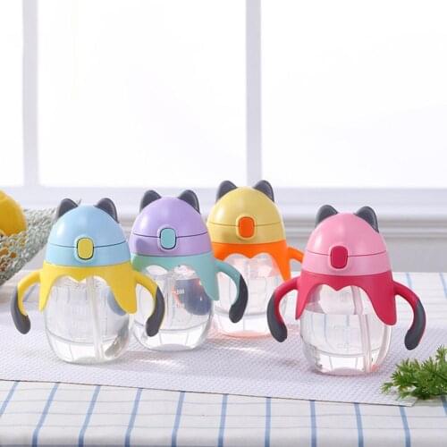 300ml Cartoon Cat Handled Silicone Sippy Cup Baby Training Drinking Water Bottle Magic Cup Water Cups Bottle