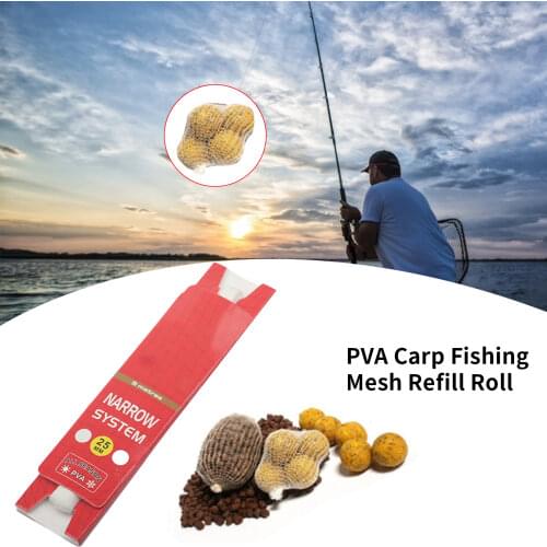 5M PVA Soluble PVA Mesh Refill Carp Fishing Feeder Fishing Lures Refill Hair Rig Hook Bait 25mm PVA Bag Fishing Accessories