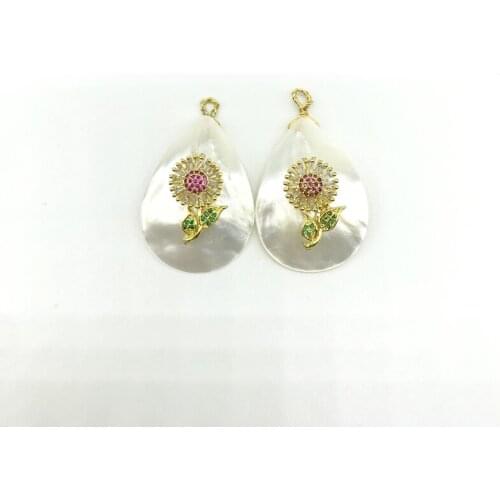 5pcs/lot Natural Pearl With Gold Pendant Waterdrop Shape With CZ Sunflower Charm Pendant Necklace Jewelry